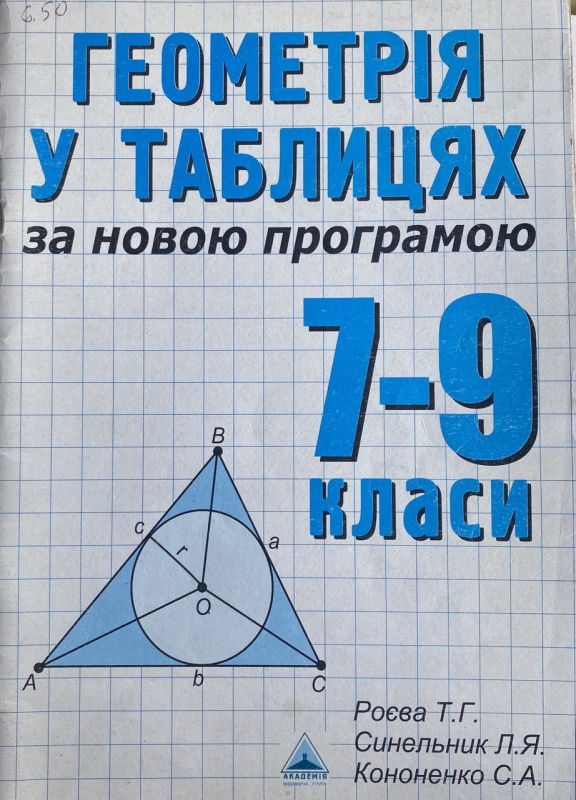 Т.Г. Роєва, Л.Я. Синельник, С.А. Кононенко "Геометрія у таблицях", 7-9 класи, Навчальний посібник